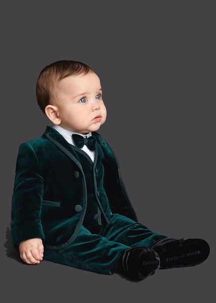 Moda 3 pezzi Abito per adulti in velluto verde Blazer per bambini Abito da ragazzo per matrimonio formale Abito da cerimonia nuziale per comunione autunno inverno