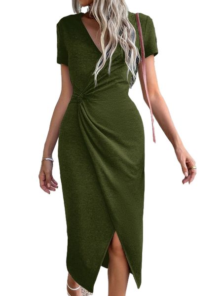 

twist waist wrap hem dress h5mw#, Black;gray