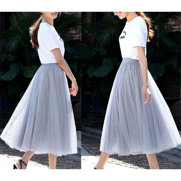 

vintage tulle skirt summer ball gown skirts women multi layer tulle pleated retro high waist long maxi tutu skirt jupe longue 210319, Black