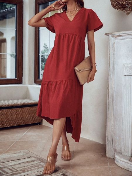 

v neck asymmetrical hem dress v3yo#, Black;gray
