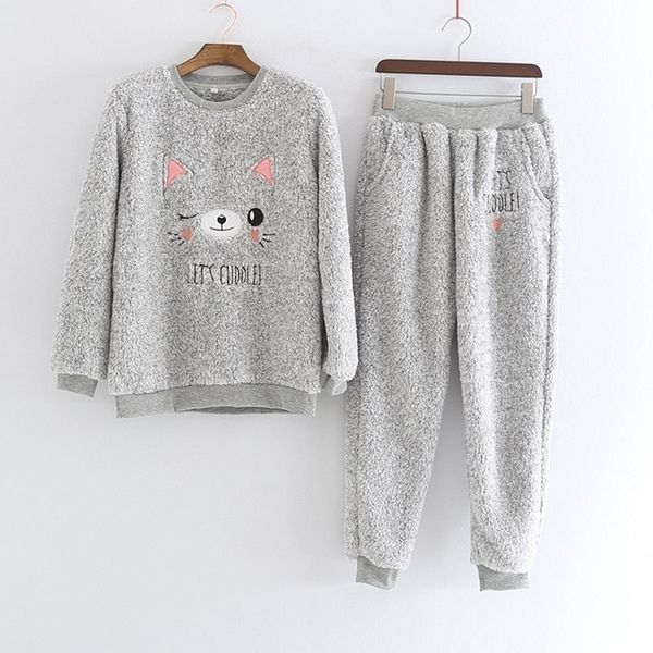 

2 pcslot thick coral fleece women pajamas set bear flannel warm winter girls pyjamas set lingerie sleepwear home clothes y200425, Black;red