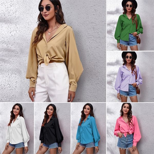 

chiffon blouse women long sleeve lapel neck work wear shirts elegant lady casual blouses women's blusas plus size 220513, White