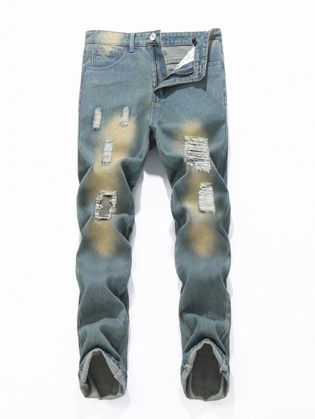 

romwe guys washed ripped jeans 079q#, Blue