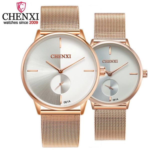 

chenxi women watches quartz brand luxury fashion bracelet watch couple fashion rose gold stainless steel mesh belt watches237m, Slivery;brown