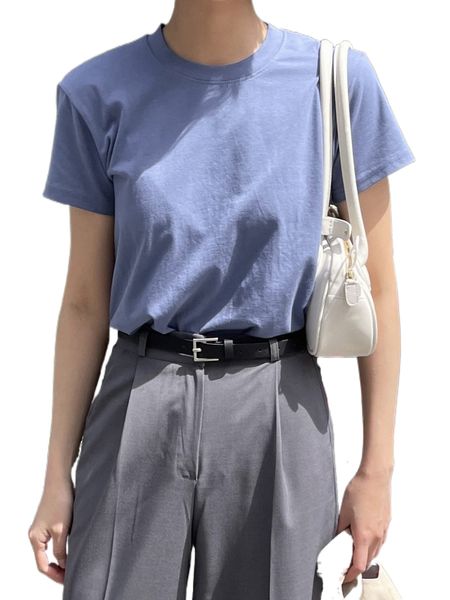 

dazy solid round neck tee v7pk#, White