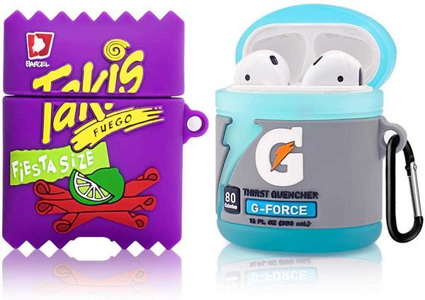 

[2pack] for airpod 2/1 sport water & takis potato chips airpods case, 3d fun cute fashion food protective skin accessories airpods silicone