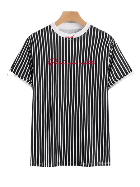 

men vertical striped & letter graphic tee w08i#, White;black