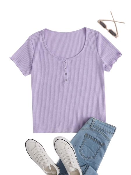 

plus buttoned front lettuce trim rib-knit m0xk#, Black