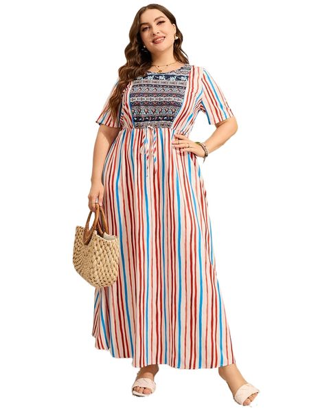 

plus vertical striped knot front dress 532m#, Black