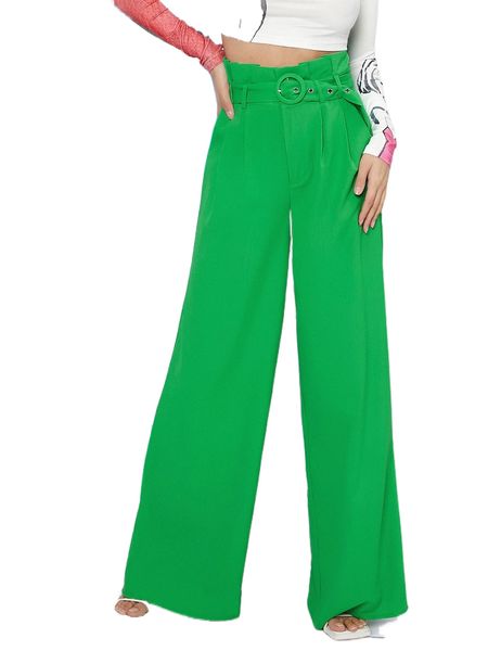 

paperbag waist belted wide leg pants u5du#, Black;white