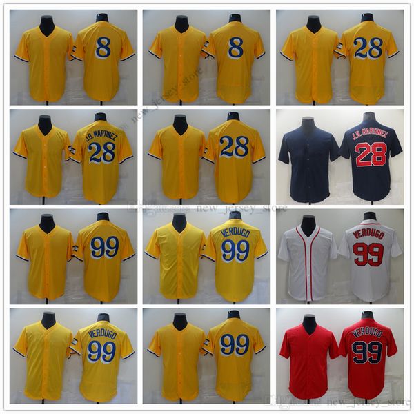 Film College Baseball Indossa maglie cucite 99 AlexVerdugo 28 JDMartinez 8 CarlYastrzemski Slap All Stitched Nome Numero Away Traspirante Sport Saldi Alta qualità