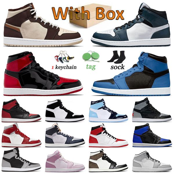 

jumpman 1 1s classic basketball shoes bred patent mens womens trainers cream dark chocolate mid armory navy rebellionaire georgetown sneaker