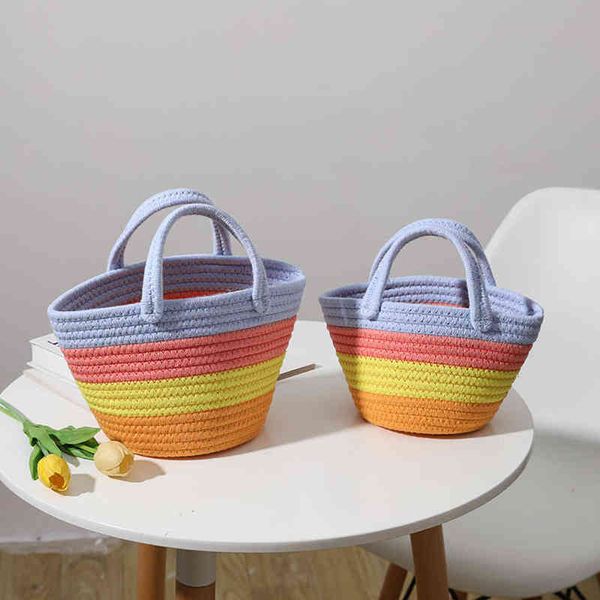 

women mini handbag cotton thread beach colorful stripe mini handbag stripe cotton thread female beach holiday g220519