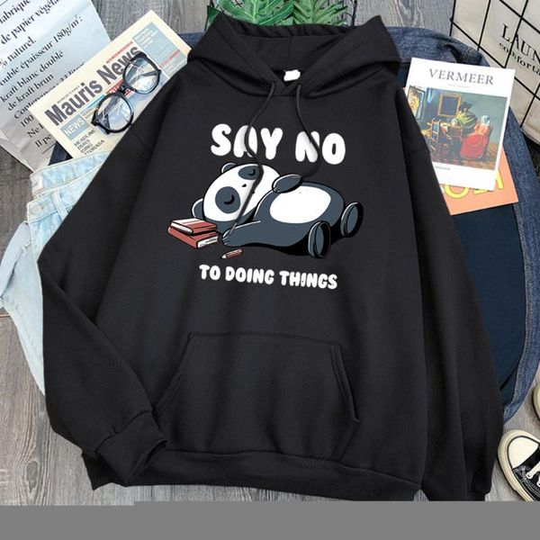 Kadın Hoodies Sweatshirts Bir şeyler yapmak için hayır diyor Panda Baskılı Kadın Hip Hop Gündelik Kapüşonlu Harajuku Polar Hoody 2022 Rahat Kadınlar