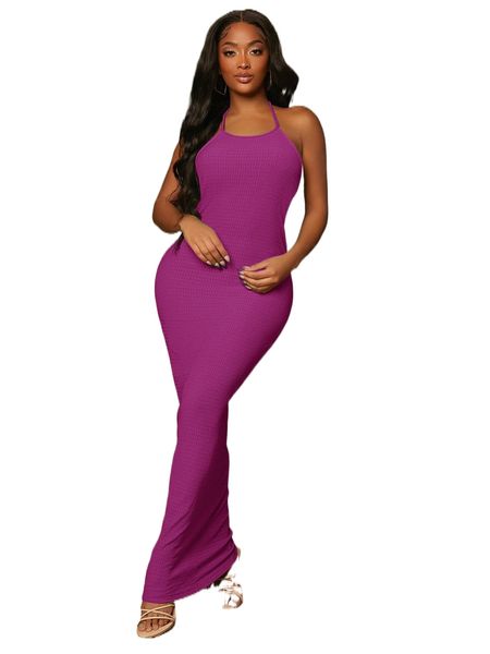 

sxy textured knit tied backless halter dress 329c#, Black;gray