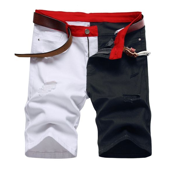 

the price of jeans denim shorts colorblock men ripped summer designer men's big size short pants trousers 28-38, Blue