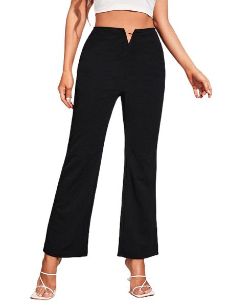

notched waist straight leg pants d6ls#, Black;white