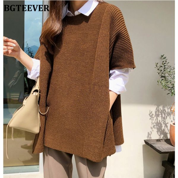 

casual o-neck oversized women sweater pullovers 2021 autumn knitting batwing sleeve side split women vest, White;black