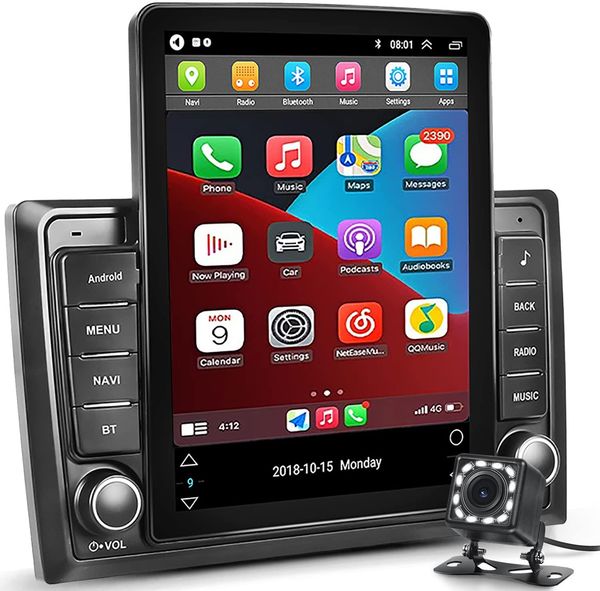

10'' vertical touch screen car dvd stereo player android 9.1 double din gps navigation with 2.5d tempered glass mirror bluetooth v