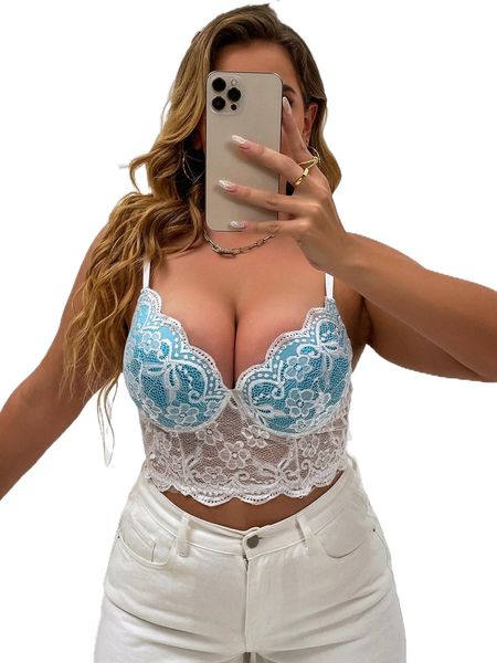 

plus floral lace scallop trim bra f8rh#, Black;white