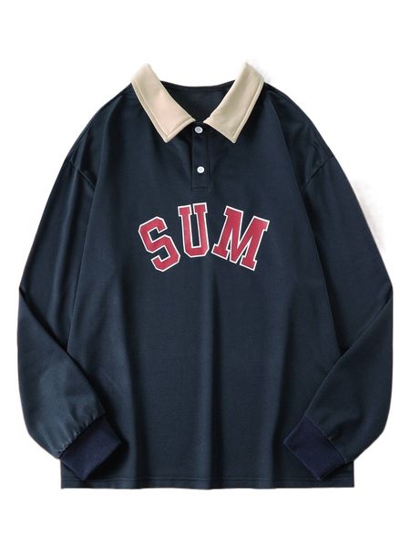 

men letter graphic contrast collar sweatshirt q39q#, Black