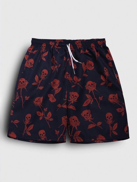 

romwe guys skull & floral print shorts b4hu#, White;black