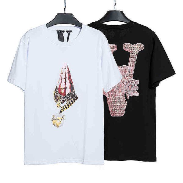 

trendy vlones hip hop palm large v print t-shirt lining, White;black