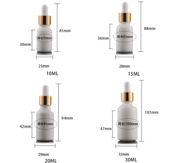 500pcs bottiglie di profumo di olio essenziale di porcellana bianca e bottiglie di liquido bottiglia di aromaterapia contagocce reagente 5ml-100ml all'ingrosso SN4308