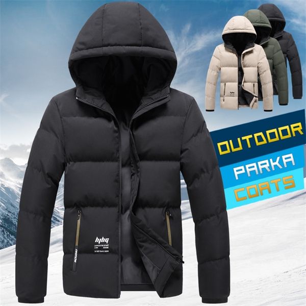 

winter down jackets men warm thick coats men casual hooded parkas men letter print overcoats mens hooded windbreaker 201127, Black