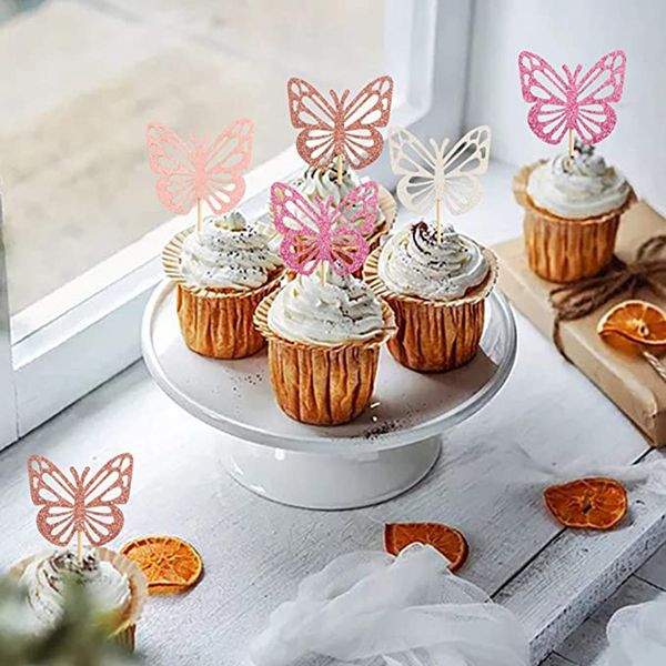 12pcs Glitter Schmetterling Cupcake Toppers Cake Picks Dekorationen für Hochzeitsniversary Birthday Party Supplies