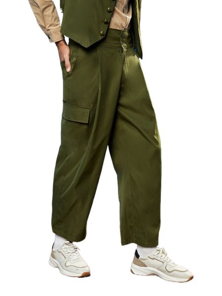 

x hÃ¤n men flap pocket high waist pants h9y7#, Black
