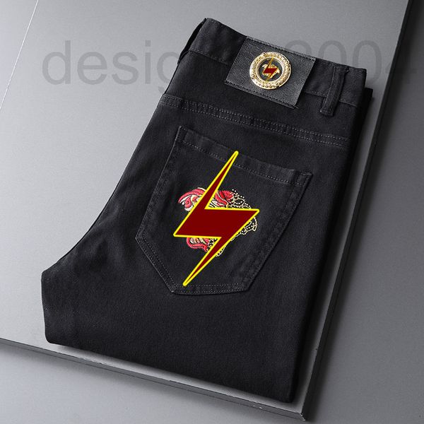 

men's jeans designer beautiful head embroidered jeans men's 2021 autumn and winter new fashion elastic slim fit straight pants 4ur, Blue