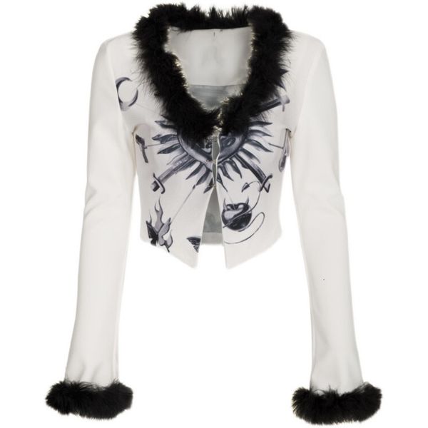 

women's tshirt punk slim long sleeve tshirt girls cool fashion hairy vneck open stitch tee slit gothic clothes 230206, White