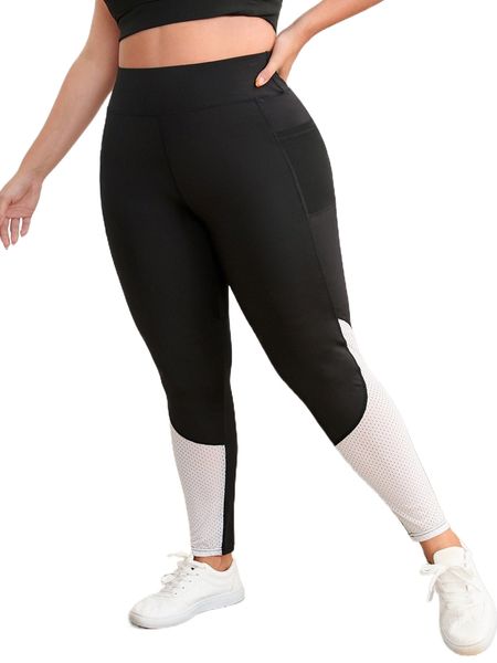

plus two tone wideband waist sports leggings 28w7#, Black