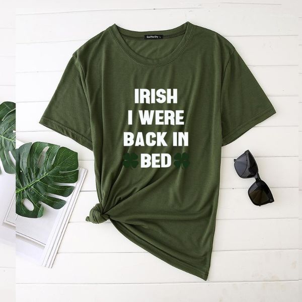 T-shirt feminina irlandesa eu estava de volta na cama Shamrocks Impresso St Patrick's Woman Tshirts 2022 Tee gráfica de roupas estéticas de manga curta Fe