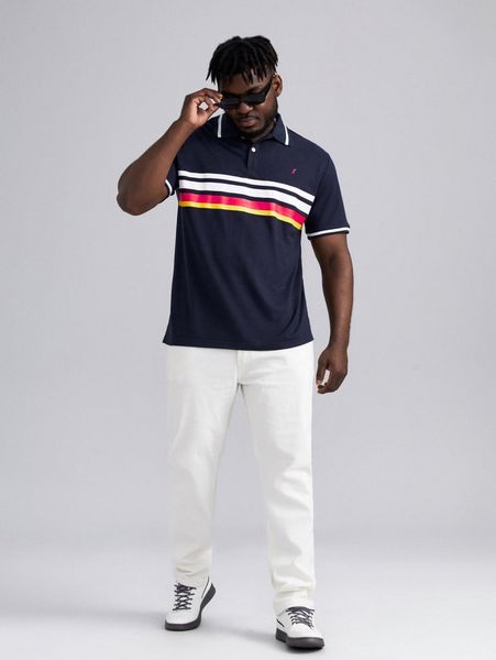 

men colorful striped & letter graphic polo shirt 56wx#, White;black