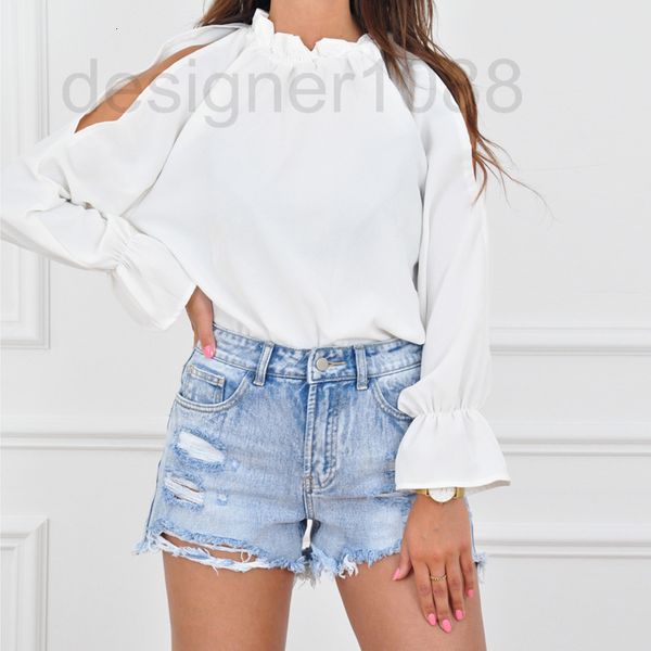

women's polos designer kale 2022 summer irregular patchwork fungus collar off shoulder long sleeve shirt women 2vqf, White