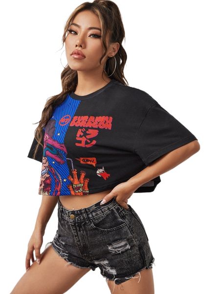 

x the menace of society letter & cartoon graphic drop shoulder tee 30ot#, White