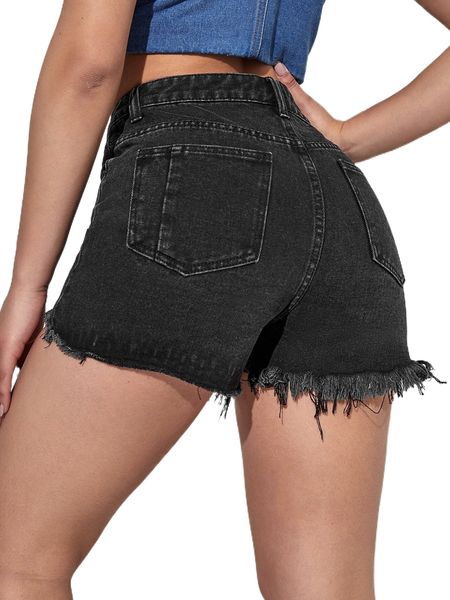 

raw cut high waist denim shorts q31w#, White;black