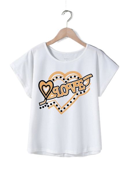 

heart & letter graphic dolman sleeve tee t0r5#, White