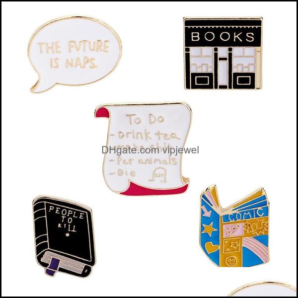 Pinos broches j￳ias livros de esmalte fofo homens homens livrarias de livrarias criativas de desenhos animados Crach￡ para crian￧as entrega de gotas de presente 2021 q