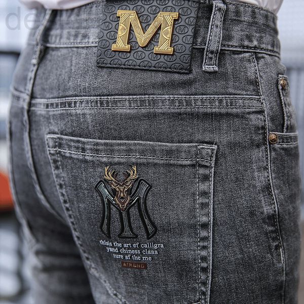 

men's jeans designer a spring grey fashion brand european slim fit medium elastic small foot length kvuh, Blue