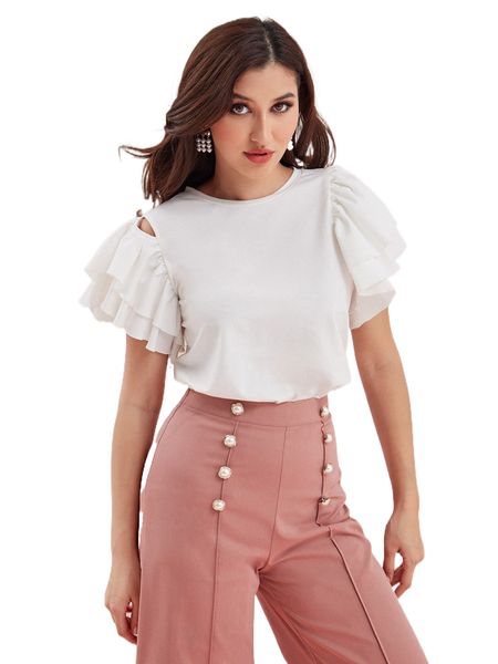 

modely solid ruffle trim tee r4ux#, White