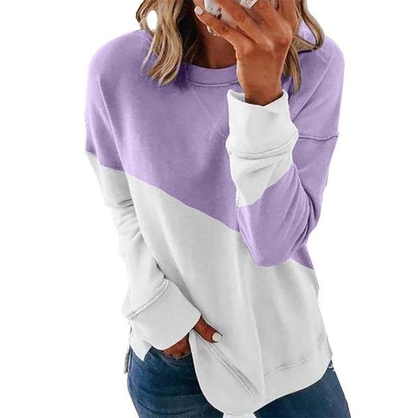 

color blocked long sleeved round neck contrast loose hoodies sweater, Black