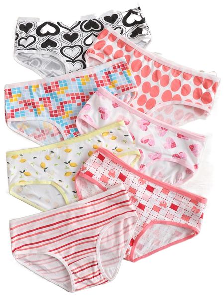 

7pack heart & plaid pattern panty y1cs#, Black;red