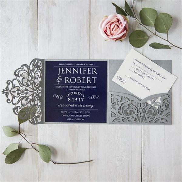 Cartões de felicitações peças de peças tritold laser cututt work wedding convite de convite de convite de casamento post cartão de ponta de concessão de negócios de gente