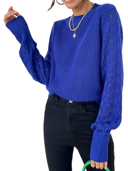 

solid pointelle knit sweater m1v7#, White;black