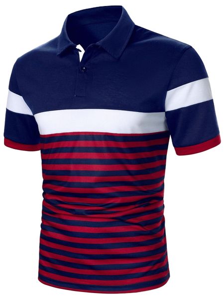 

men striped print colorblock polo shirt l9ex#, White;black