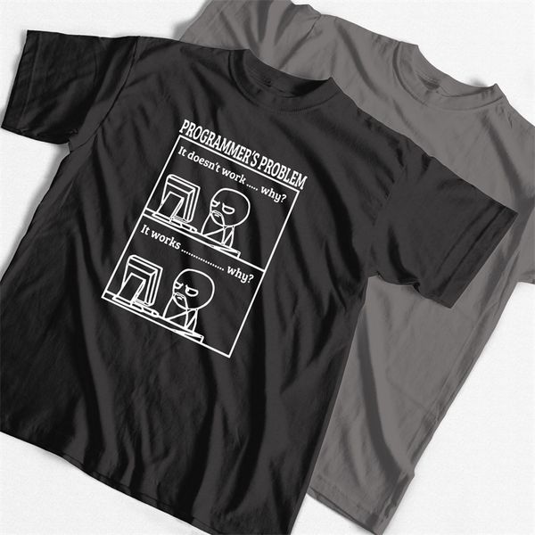 

coolmind 100% cotton funny print programmer problem men t shirt casual summer men tshirt loose oneck tshirt mens tee shirts 220606, White;black