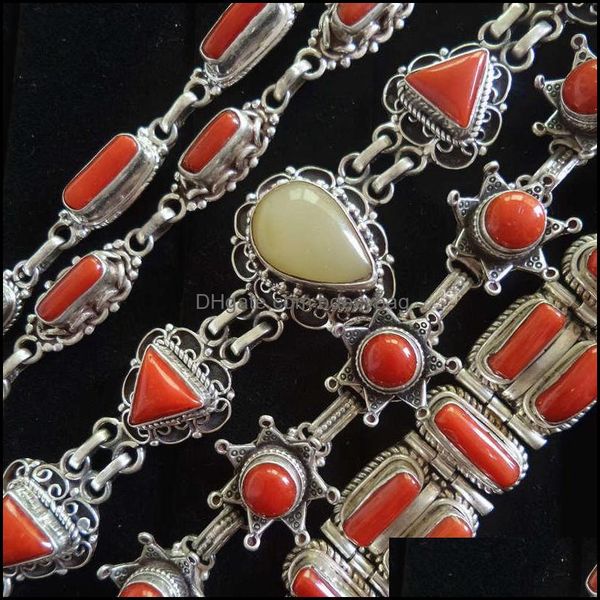 

charm bracelets jewelry nepal 925 sterling sier vintage inlay bamboo coral chain for girls t9005 drop de dh4ag, Golden;silver